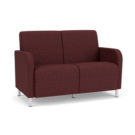 Lesro Siena Lounge Reception 2 Seat Tandem Seating No Center Arm, Brushed Steel, RF Nebbiolo Upholstery SN2101